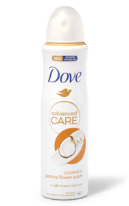 Dove deodorant spray nourishing coconut.