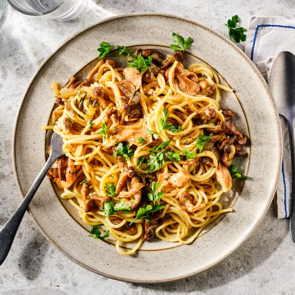 Spaghetti met paddenstoelen en miso