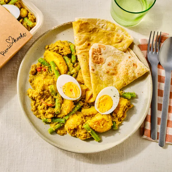 Roti kip masala met aardappel en sperziebonen