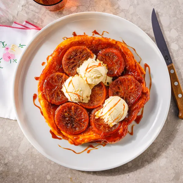 Mandarijn tarte tatin met vanille-ijs