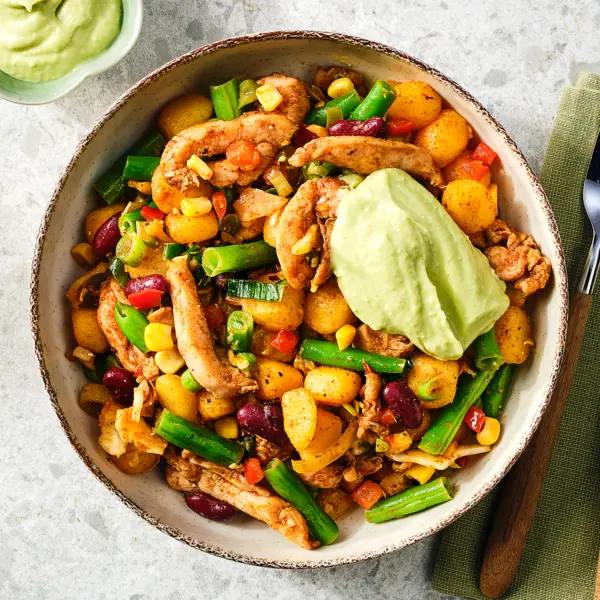 Tex-mex eenpanswok met kip en krieltjes