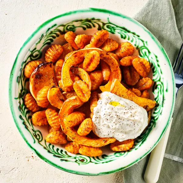 Gnocchi-traybake met ricotta en pompoen