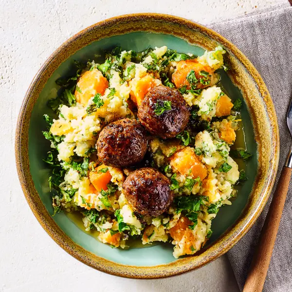 Stamppot met boerenkool en geroosterde pompoen