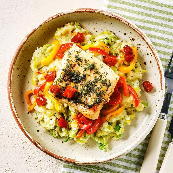 Preistamppot met kabeljauw en chorizo