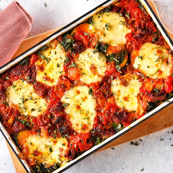 Groentelasagne met zongedroogde tomaat en mozzarella