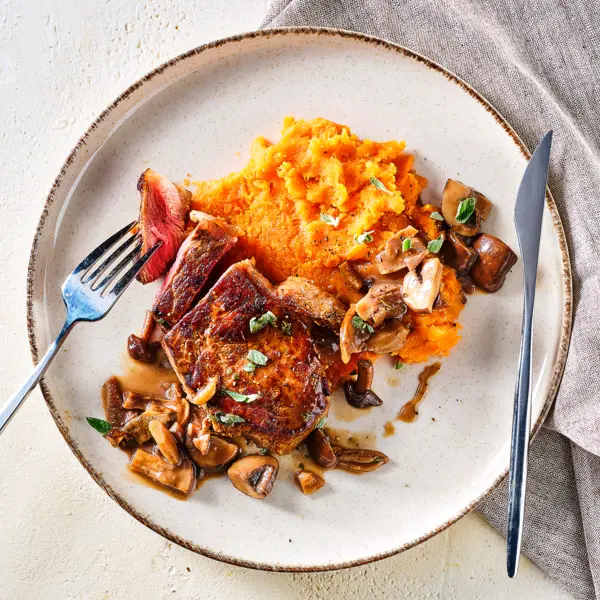 Entrecote met zoete aardappelpuree
