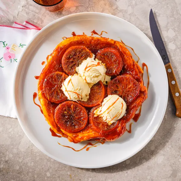 Mandarijn tarte tatin met vanille-ijs