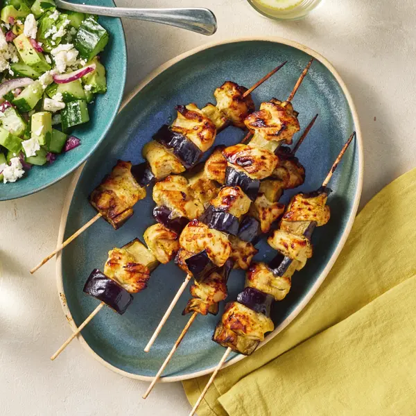 Kip-auberginespiesjes uit de airfryer