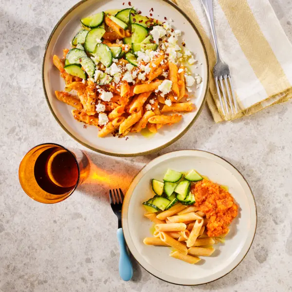 Penne met snelle paprika-tomatensaus