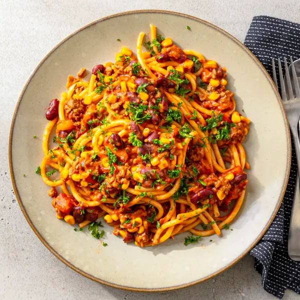 Taco-stijl spaghetti met gehakt