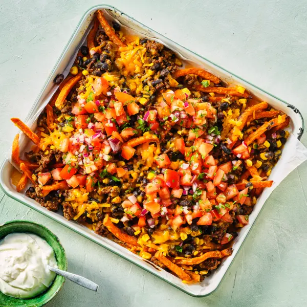 Loaded Tex-Mexstijl zoete-aardappelfriet
