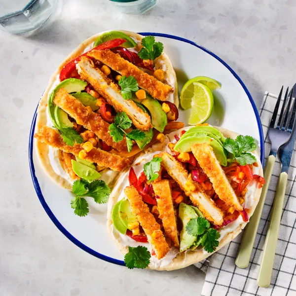 Tex-Mex flatbread met krokante kip