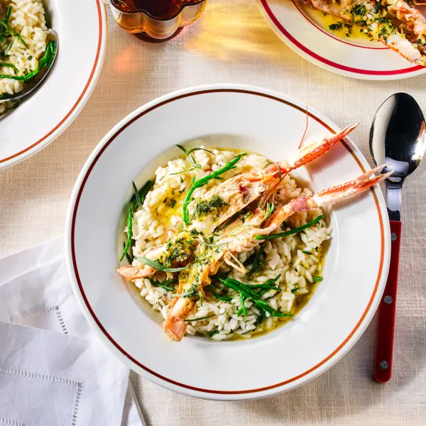 Prosecco-risotto met langoustines en zeekraal