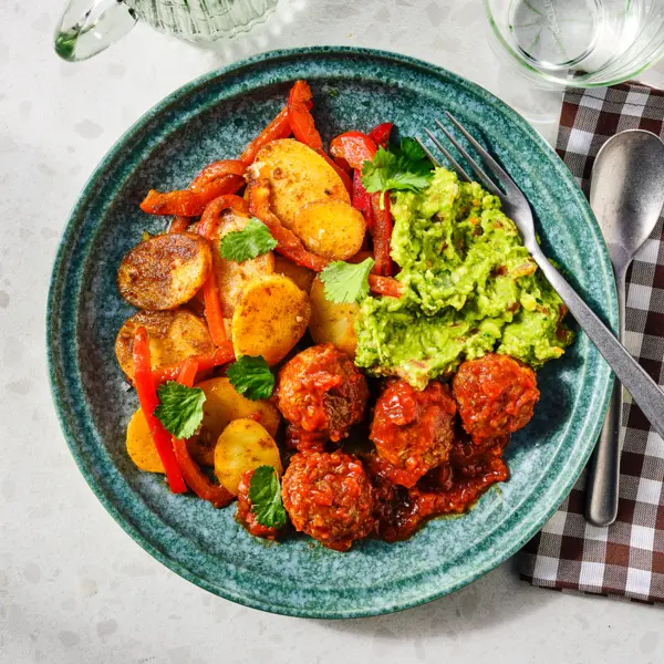 Tex-Mex aardappels met balletjes en guacamole