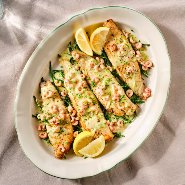 Sliptongen met Hollandse garnalen in beurre blanc