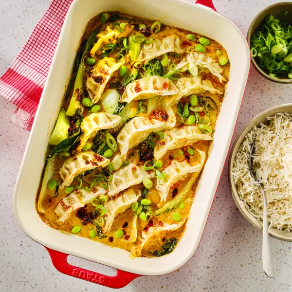 Gyoza-bake met paksoi en rijst