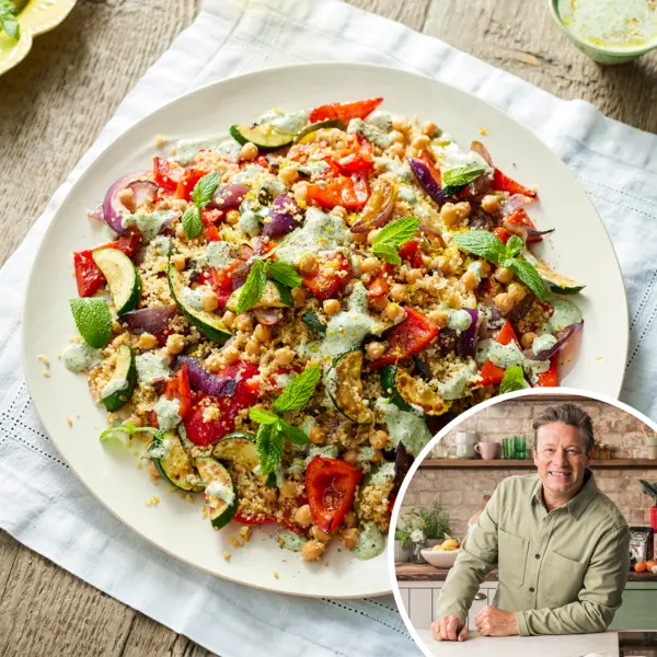 Couscoussalade met regenboog-groenten