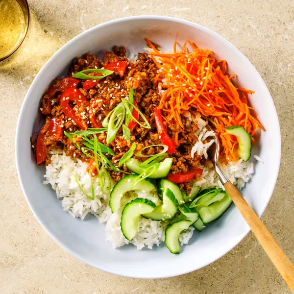 Rijstbowl met gochujang-gehakt