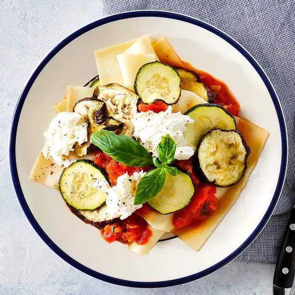Open lasagne met geroosterde groenten
