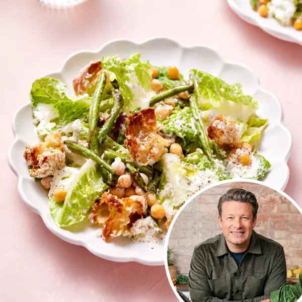 Vega caesarsalade met krokante kikkererwten