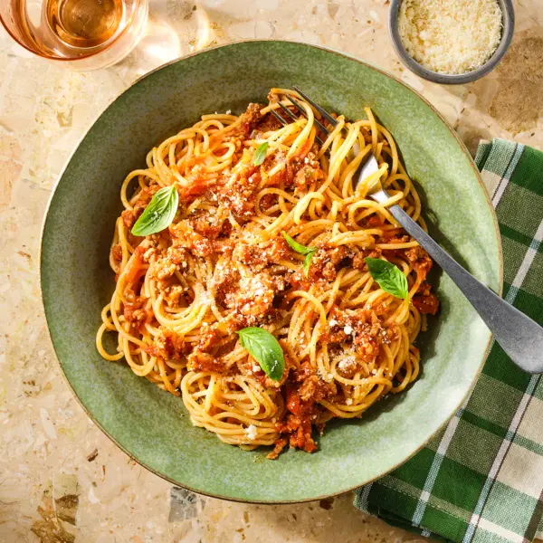 Aziatische stijl spaghetti bolognese