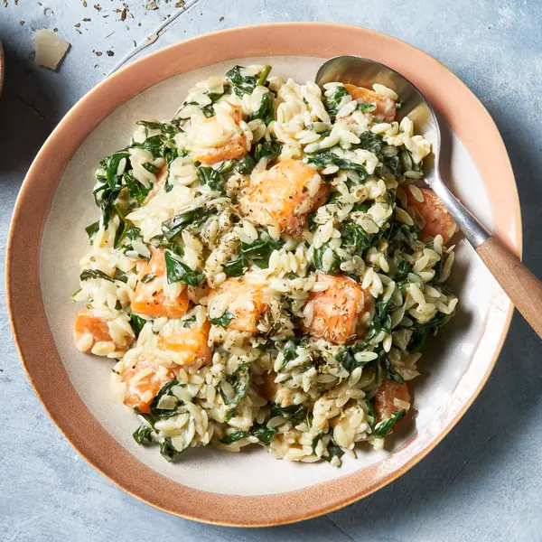 Orzo met spinazie en pompoen