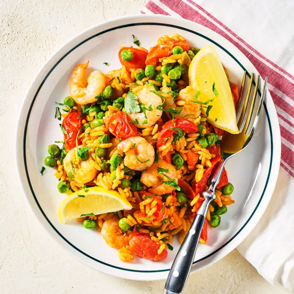 Snelle paella met garnalen