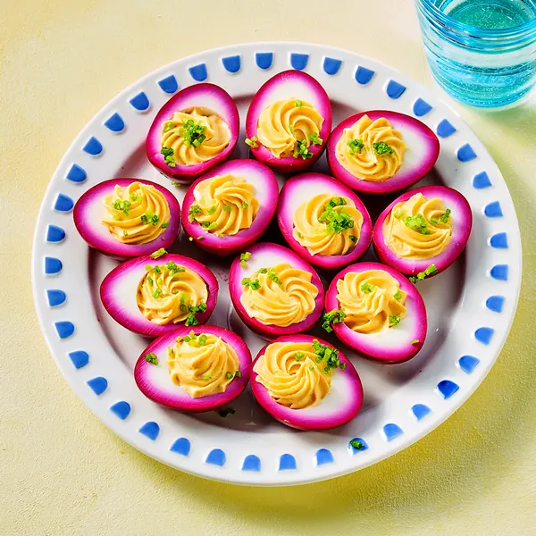 Gevulde eieren met bieslook en biet
