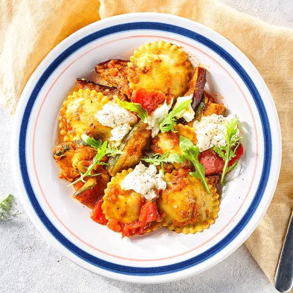 Ravioli met gegrilde groenten