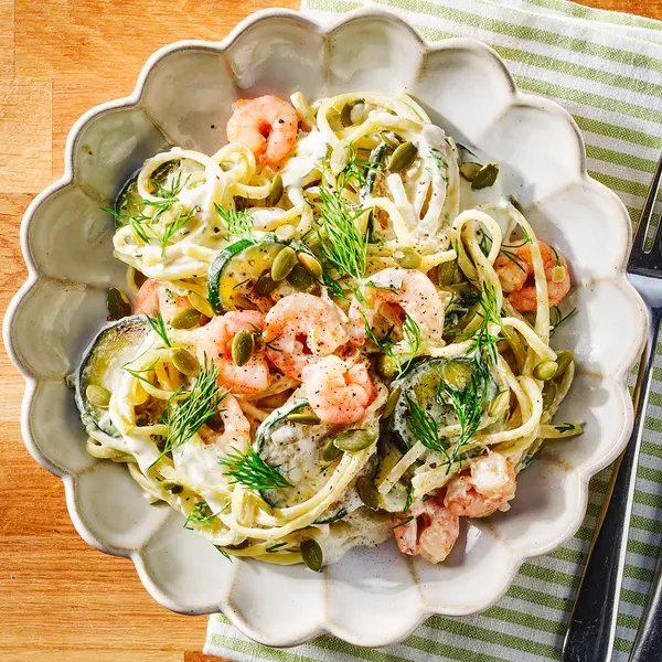 Linguine met garnalen in romige citroensaus