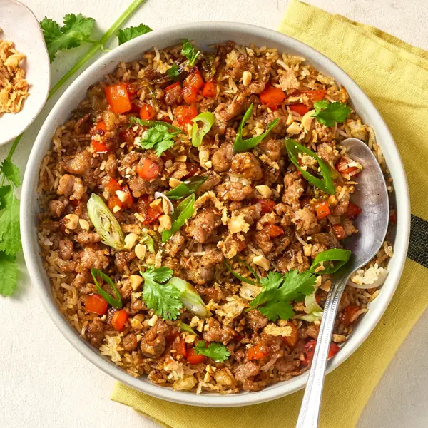 Crispy rijst met gehakt uit de airfryer