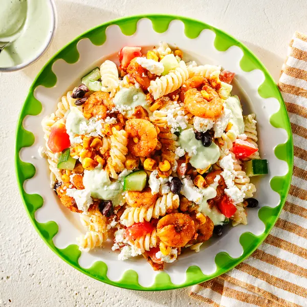 Tex-Mexstijl pastasalade met garnalen