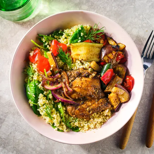 Bulgur bowl met za'atar-kip