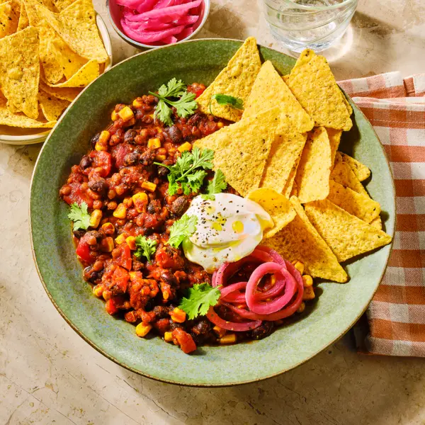 Chili sin carne met tortillachips