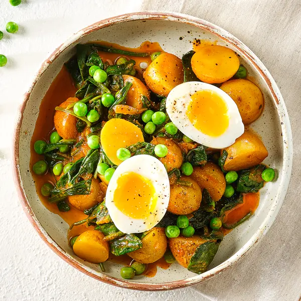 Milde aardappelcurry met ei