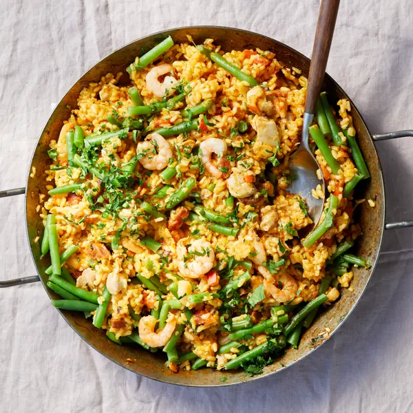 Paella met sperziebonen