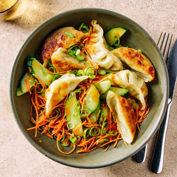 Gyozasalade met komkommer en bosui