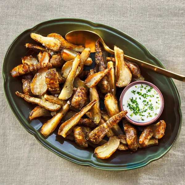 Geroosterde aardpeer met bieslooksaus