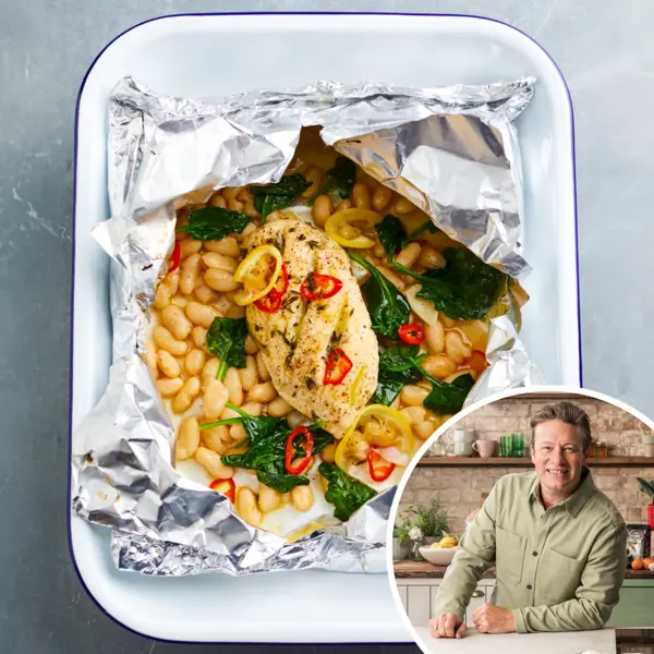 "Chicken in a bag" met limabonen, spinazie en citroen