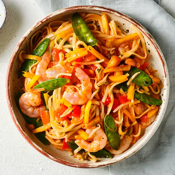 Chinese sweet & sour-noedels met garnalen