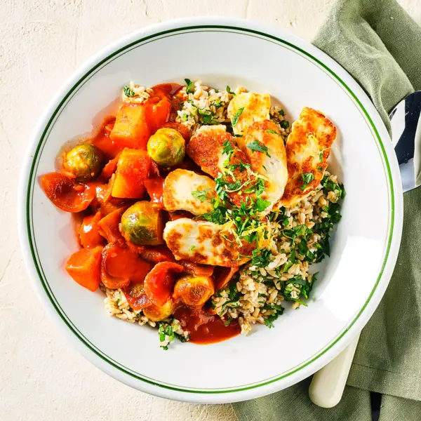 Wintergroentenstoof met halloumi