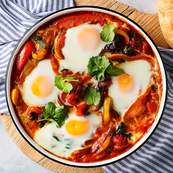 Shakshuka met harissa en Turks brood