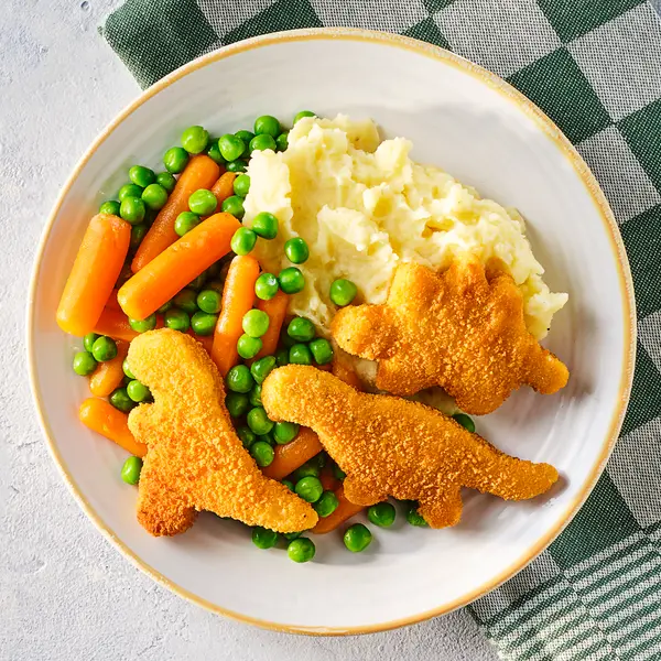 Dino-kipnuggets met worteltjes