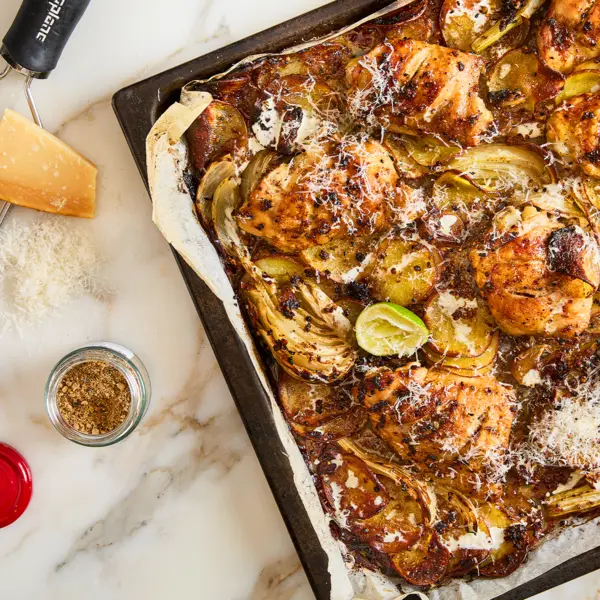 Traybake met citruskip, venkel en aardappeltjes