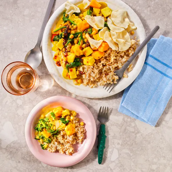 Kikkererwtencurry met pompoen en spinazie