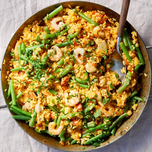 Paella met sperziebonen