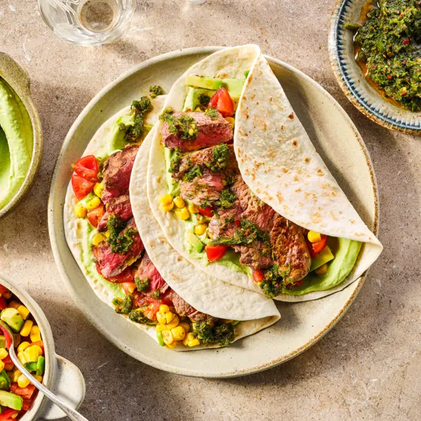 Chimichurri steak wraps met maïssalsa