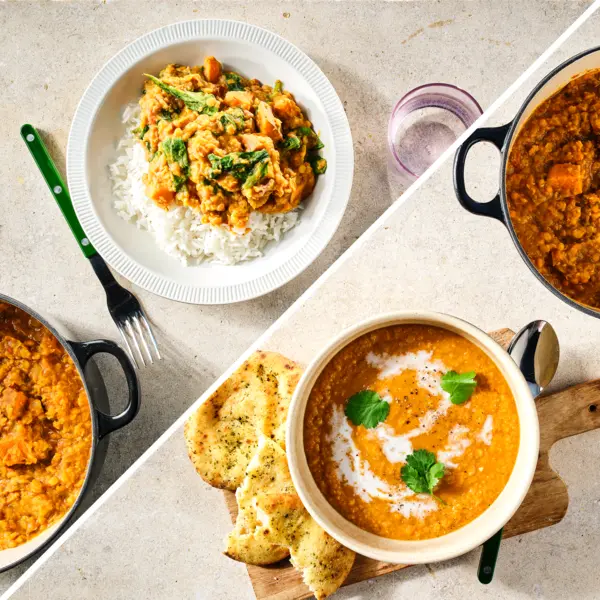 Dahl met rijst + rode linzensoep met naan