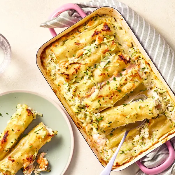 Cannelloni met zalm en courgette