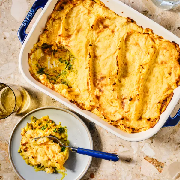 Kipkerrie ovenschotel met puree